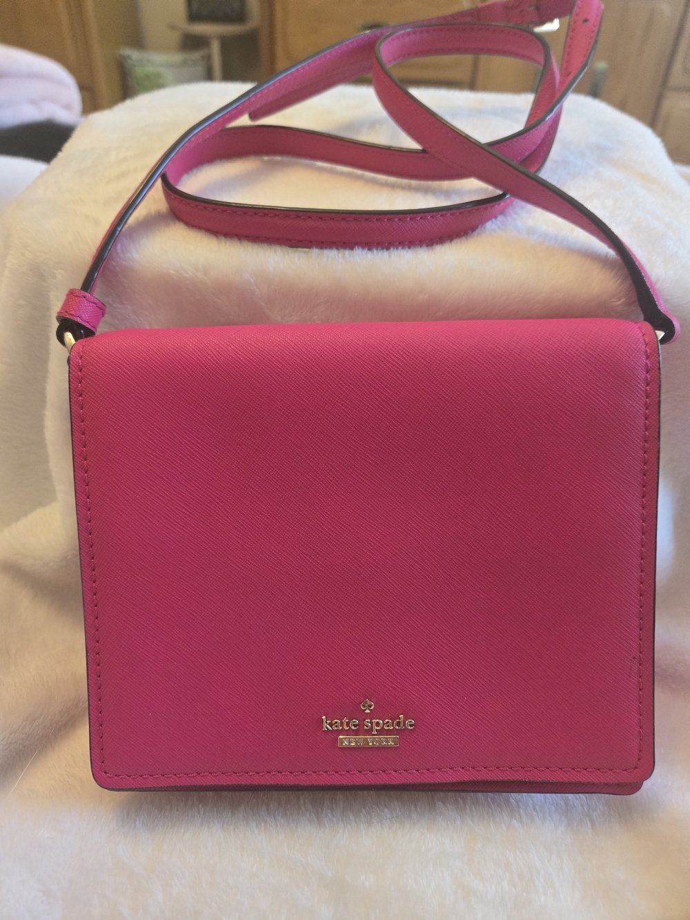 NWOT Kate Spade Hot Pink Saffaino Leather 7.5×6.5 Crossbody Handbag